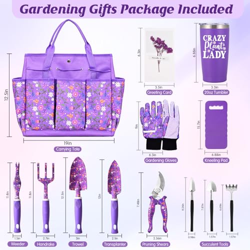 Gardening Gifts for Women, Gardening Tools for Women, 14 PCS Garden Tools Set Kit with Garden Tool Bag, Plant Lover Christmas Mothers Day Birthday Gifts for Mom Grandma Aunt, Purple - view 2