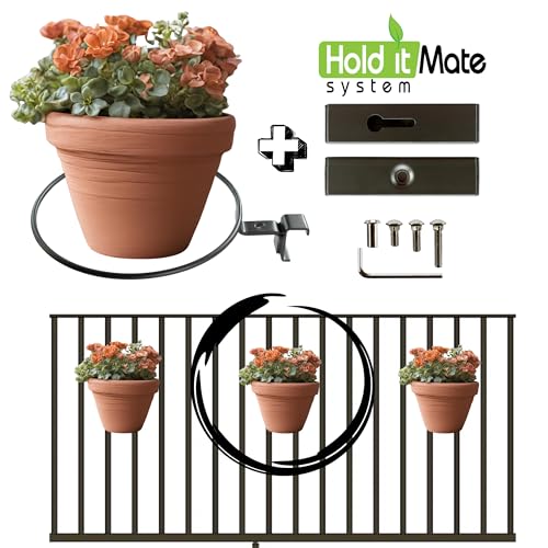 Deck Railing Plant Container Holder/Bracket Kit for Round Pot Planters (10") Connects Harmlessly to Vertical Spindled Railings - Adjustable Height - Heavy Duty Plant Hanger - view 4