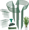 24 Pack Plant Support Stake, Half Round Metal Garden Plant Stake, Green Plant Support Ring, Border Support with Plant Lables & Plant Clips for Outdoor Indoor Plants, Vegetable, Flowers
