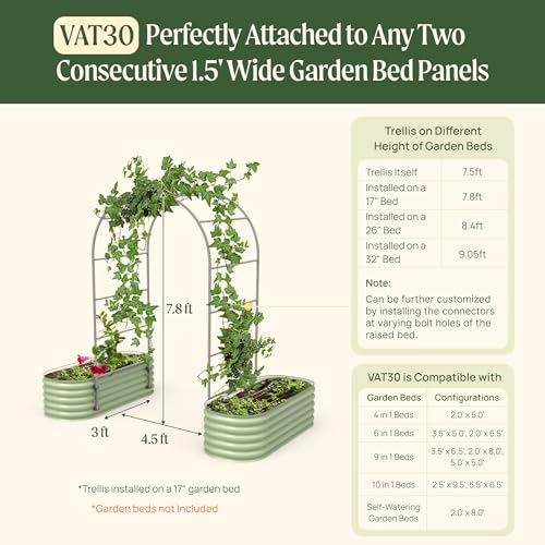 Modular Arched Trellis System Single Section 3.0' Long Trellis for Classic Garden Bed for Climbing Plants Like Cucumber Beans Tomatoes & Vines (Garden Beds Not Included) - view 2