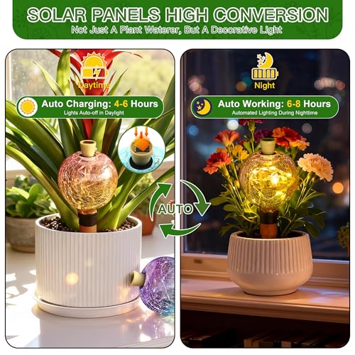 Solar Watering Globe, 17 oz Crackle Glass, Pink and Yellow, 1 Pack - view 3