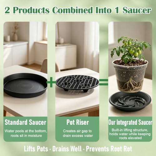 12 Inch Plant Saucers for Pots 5P, Pot Elevator for Grow Bags Drip Trays - view 4