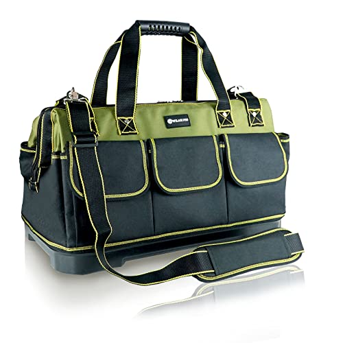 20inch Tool Bag for Men Women Heavy Duty with Waterproof Molded Base Large Tool Bag, Wide Mouth Tool Tote, Artisan Carpenter Electricians Tool Bags,Adjustable Shoulder Strap Organizer