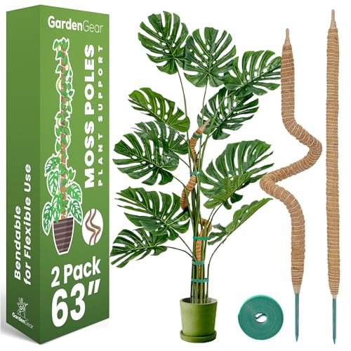 2 Pack 63 Inch Bendable Moss Pole Monstera Plant Support Stakes for Indoor Plants - Tall Moss Stick Trellis for Potted Climbers - Stem Support Accessories for Climbing Houseplants