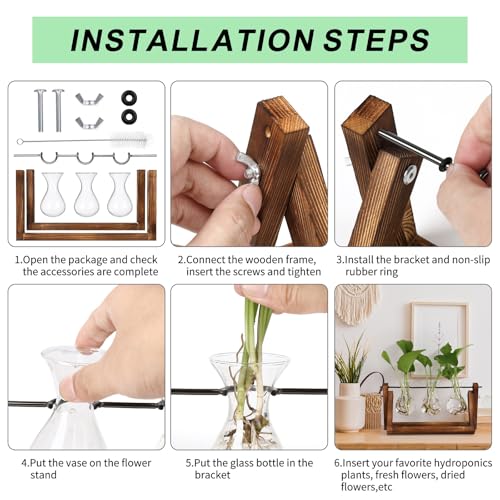 Propagation Stations,Plant Terrarium with Wooden Stand-3 Glass Vases - view 5