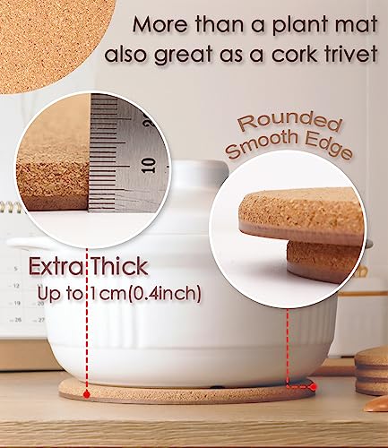 Cork Plant Coasters, Double Layers, 3 Sizes (4/6/8 Inch), 10 Pcs - view 7