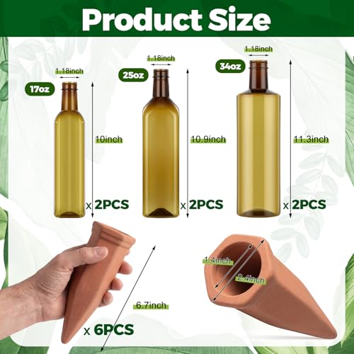 12 Pcs Terracotta Watering Spikes Plant Bottles, 17oz 25oz 34oz - view 2