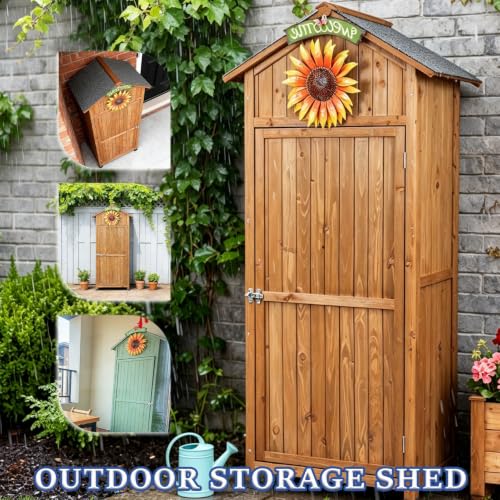 Wooden Outdoor Storage Cabinet, Garden Tool with Shelves, Patio Organizer for Backyard, Gardening Supplies with Double Doors, Shed for Tools and Accessories(Brown) - view 6