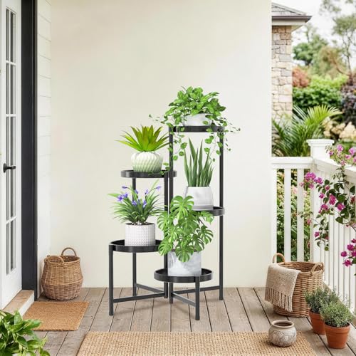 5 Tier Large Plant Stand with Garden Tools, 10 Inch Tray, Black - view 7