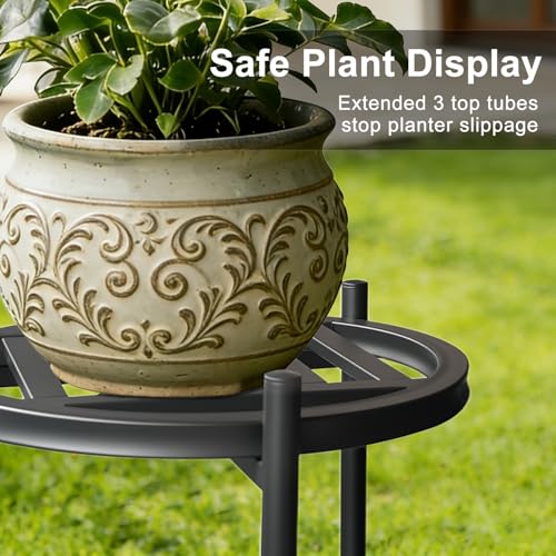 Metal Heavy Duty Plant Stand Indoor Outdoor,φ13×30" H 2-Tier Plant Stands, Tall Plant Holder for Large Pots,Outside Plant Shelves for Patio,Black Flower Display Shelf for Living Room,Balcony - view 5