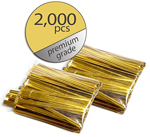 Gold Twist Ties - Metallic Twist Ties - Premium Grade - Bulk Value Pack 3" (2000)