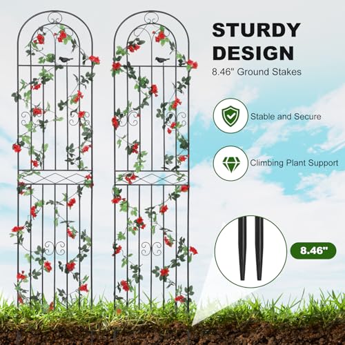 2 Pack 86.7" H x 19.7" W Metal Garden Trellis with Black Coating, Wire Lattice Grid Panel for Climbing Plants Outdoor Roses Vine Cucumbers Vegetables Flower Support (86.7" H, 2 Pack) - view 3