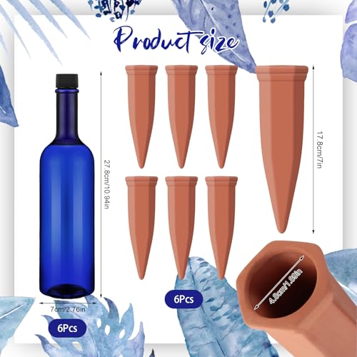 12 Pcs Watering Spikes for Indoor Plants Include Terracotta Self Watering Spikes Devices and 26 oz Plastic Bottles Slow Release Vacation Insert Automatic(Blue) - view 2