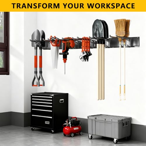 Garage Tool Organizer Wall Mount, 48inch Heavy-Duty Garage Storage System and Garden Tool Organizer with 7 Adjustable Hooks for Shovel, Snowboard, Yard Tools and Shed - view 7
