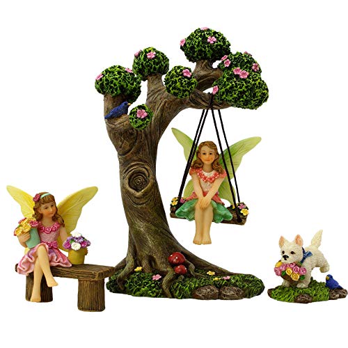 Fairies for Fairy Garden - 4 Piece Set with Tree Swing