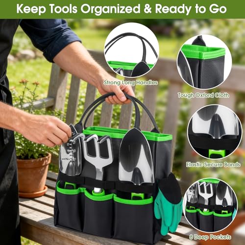 Garden Tools Set, 10 PCS Heavy Duty Gardening Hand Tools Kit, Green - view 6
