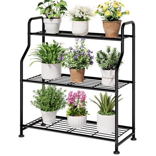 Metal Plant Stand Indoor & Outdoor, 27" Wide - 3 Tier, Black