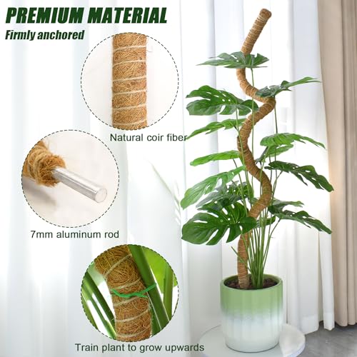 4 Pack Moss Pole, 47 Inch Moss Poles for Climbing Plants Monstera, Bendable Coir Plant Stakes for Potted Plants, Philodendron, Pothos (47.2" x 4pcs) - view 4