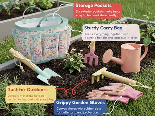 Gardening Set, Tool Kit, for Kids, STEM, Includes Tote Bag, Spade, Watering Can, Rake, Fork, Trowel and Gloves, Fruity - view 5