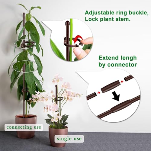 Plant Stakes 17inch &11inch 16Pcs Adjustable Flower Support Poles Orchid Sticks with Clips for Indoor Outdoor Garden Potted Tomato Rose Amaryllis Vegetables Comes with 20 Ties (Brown) - view 3