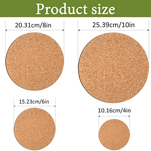 8 Pieces 4 Sizes Cork Plant Saucersplant Mats Round Coasters Pad for Plants House Garden Indoors Pots DIY Craft Project (4 Inches,6 Inches,8 Inches,10 Inches) - view 2