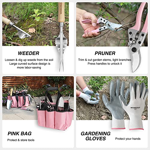 8-Piece Pink Garden Tool Set with Garden Bag and Gloves- Pink - view 5