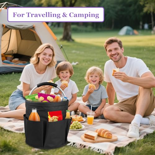 17L Cleaning Caddy with Handle and 6 Pockets, Foldable Cleaning Supply Caddy, Portable Shower Caddy in 600D Oxford Fabric, Multifunctional Storage Basket for Camping, Gardening, Black - view 4