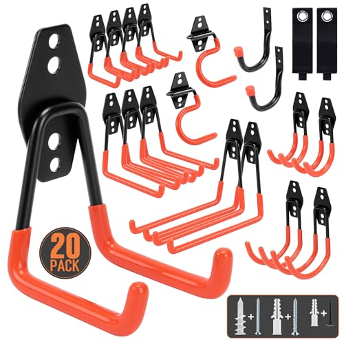 Garage Hooks, 20 Pack Wall Storage Hooks for Bike, Ladder and Tools