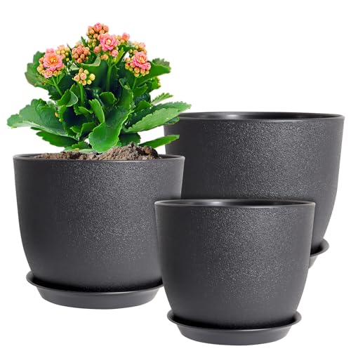 10/9/8 inch Plant Pots for Indoor Plants, 3 Pack Black Flower Pots