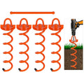 12 Inch Spiral Ground Anchors Heavy Duty Screw in Spiral Stakes, 4 Pack Folding Ring Ground Stakes for Securing Dogs,Tents, Trampolines, Canopies, Swing Sets,Orange