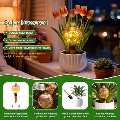 Solar Watering Globe, 17 oz Crackle Glass, Pink and Yellow, 1 Pack - view 6