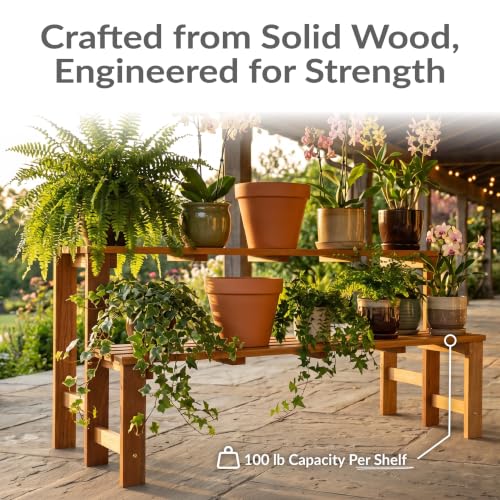 Sunnydaze 2-Tier Wooden Plant Stand for Indoor or Outdoor Use, 47” W - view 4