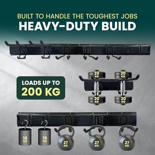 Heavy Duty 48-inch Garden Tool Rack – Customisable Wall-Mounted Garage Tool Organiser with 10 Adjustable Hooks, Holds Up to 200KG, Ideal for Garden, Workshop & Shed Storage Solutions - view 2