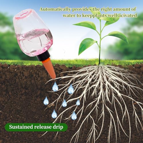 6pcs Plant Self Watering Globes, Plastic Water Bulbs Top Fill, 12.3 oz Plant Watering Devices System Slow Release Terracotta, Water Spikes Stakes for Indoor (Pink-6pack) - view 3