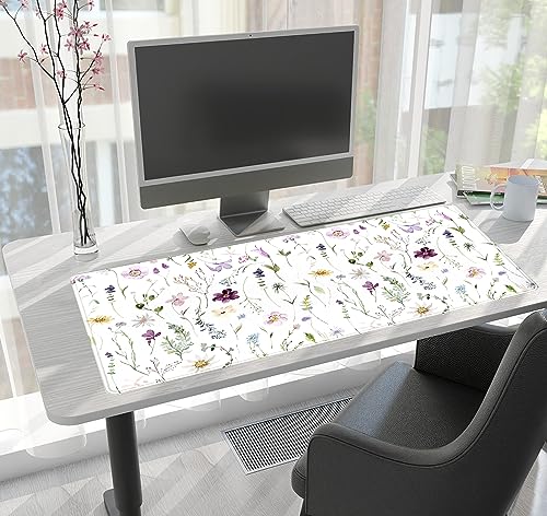 Cute Flower Mouse Pad Aesthetic Desk Mat Plants Large Extended Gaming Mousepad Floral XXL Desk Pad Keyboard and Mouse Mat 31.5''x15.75'', Desktop Decor Protectors Mats for Women Office Girl Gamer - view 6