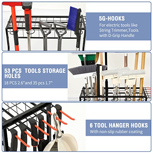 Garden Tool Organizer for Garage, Garden Tool Rack, Up to 58 Long Handled Tools, Yard Tool Holder for Garage, Shed, Outdoor, Tool Stand, Black (Garden Tool Rack) - view 4
