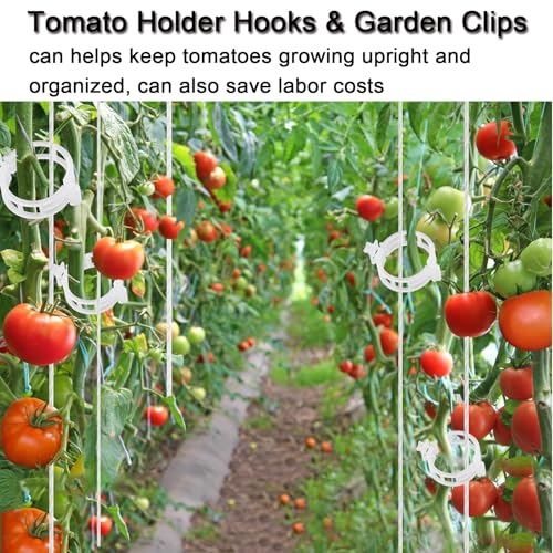 Tomato Support Hooks with String,20 Pack Tomato Trellis Roller Hooks with 49.2FT String for Plant,Greenhouse Tomato Flower Vine Twine Crop Trellis Kit Plant Roller Hook - view 5