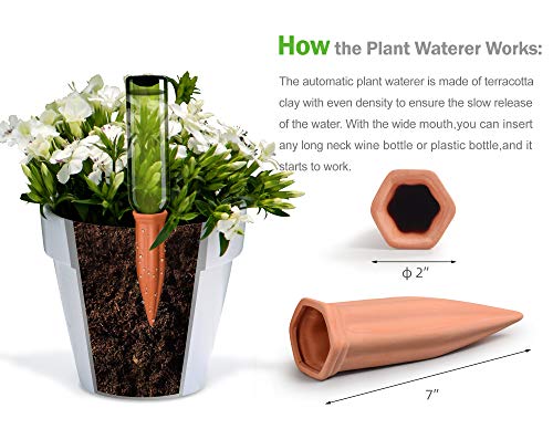 Ceramic Plant Waterer Set of 6 Pack Terracotta Self Watering Spikes,Wine Bottle Plant Watering Devices for Vacation (6Pack) - view 3