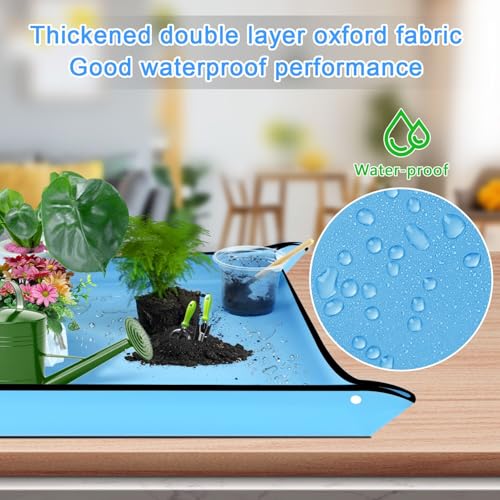 Repotting Mat 29.5"x 29.5" for Indoor Plant Transplanting Large Blue Garden Mat Gift for Plant Lovers Oxford Fabric Portable Potting Tray for Gardening Mess Control - view 4