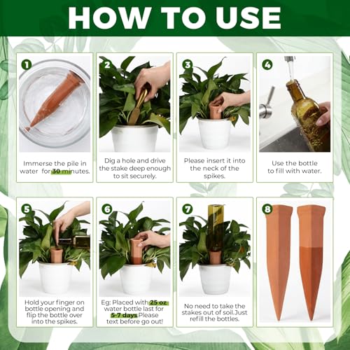 12 Pcs Terracotta Watering Spikes Plant Bottles, 17oz 25oz 34oz - view 3