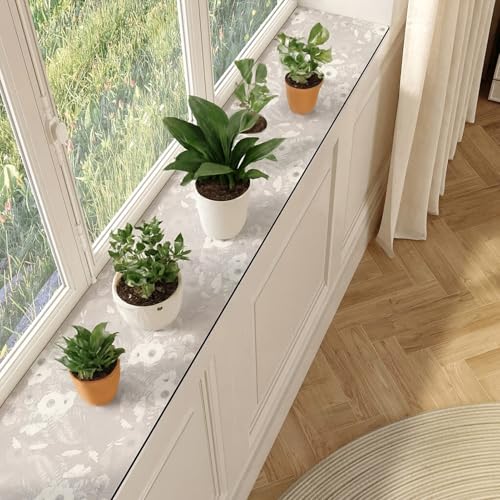 Absorbent Window Sill Protector Mat Diatomaceous Earth - 4-16" Wide Decorative Window Sill Cover Bay Window Seat Cushion Pad Non-Slip/Dust-Proof from Dog Cat Scratching(D,100x20cm/39.4x7.9in)
