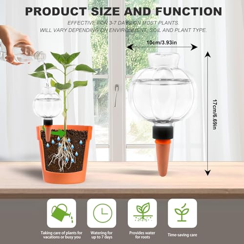 4 Pcs Plant Self Watering Globes, 17oz Large Plastic Water Bulbs Top Fill Watering Globes Slow Release Terracotta, Water Spikes Stakes for Indoor and Outdoor Plants (Clear) - view 2