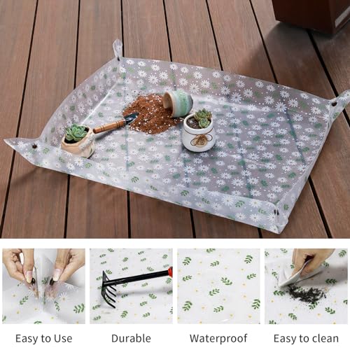 Repotting Mat for Indoor Plants Waterproof Clear Potting Mat Foldable Plant Potting Repotting Tray Portable Gardening Tray for Indoor Potting Soil, Gardening Gifts for Women 31.5 x 23.6(Leaves) - view 5
