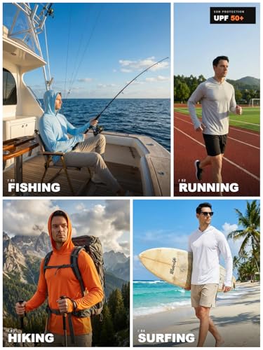 Men's UPF 50+ Hoodie Shirts Sun Protection Long Sleeve Rash Guard - view 6