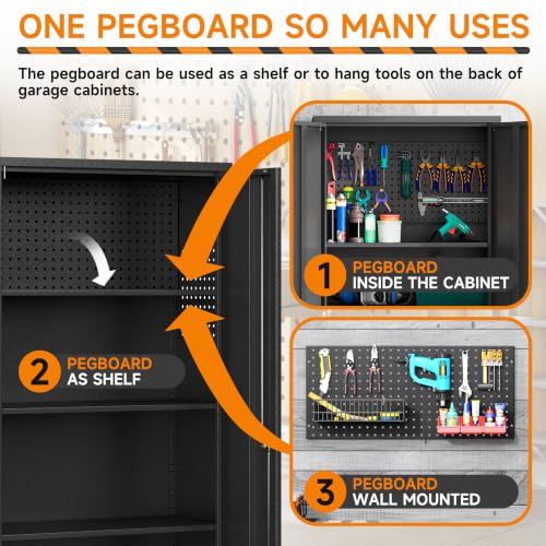 71''H Garage Storage Cabinet with Wheels, Meatl Storage Cabinet with Lock - view 5