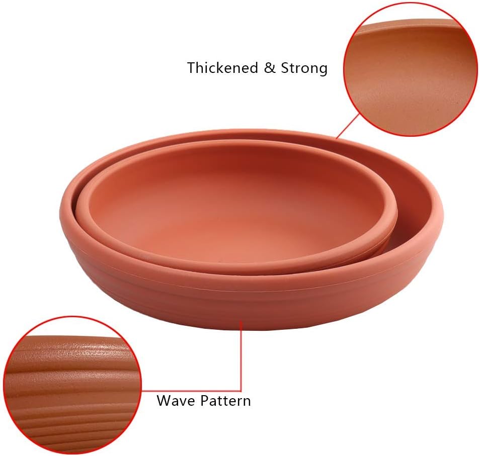 Round Plastic Plant Saucer Drip Tray Set of 6 for Indoor Outdoor Home Garden Flower Plant Container Flower Pot Pallets ((5.8''+7"+8'') x2, Terracotta) - view 3