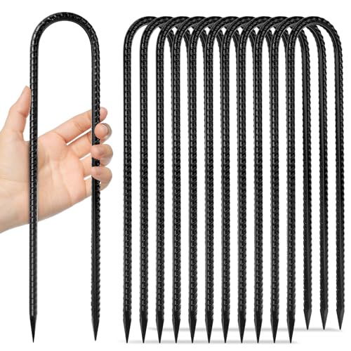 12 inches 12-Pack Trampoline Stakes Anchors High Wind Stake Heavy Duty U Hooks for Ground Lawn Garden Yard Stakes for Decorations Swing Set Shed