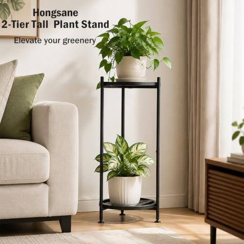 Metal Heavy Duty Plant Stand Indoor Outdoor,φ13×30" H 2-Tier Plant Stands, Tall Plant Holder for Large Pots,Outside Plant Shelves for Patio,Black Flower Display Shelf for Living Room,Balcony - view 2
