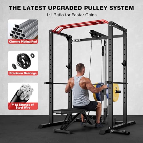 S11 Power Cage, 2000LB Multi-Function Power Rack with LAT Pulldown, Squat Rack with Adjustable Pulley System and Training Attachments, Weight Rack for Home Gym - view 3