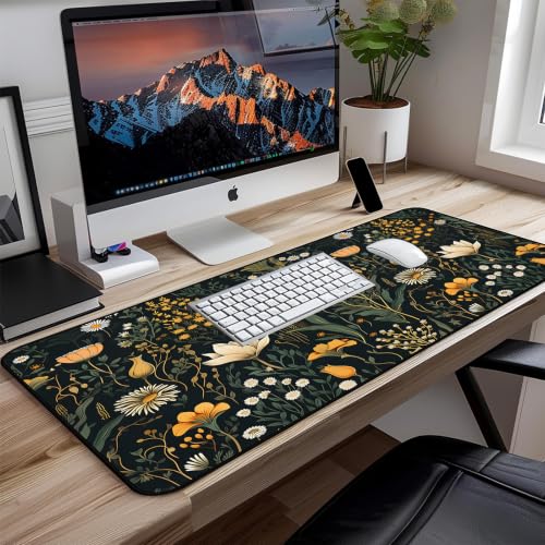 Cute Dark Floral Desk Mat Vintage Wildflower Plant Mouse Pad 31.5"X15.7" - view 5
